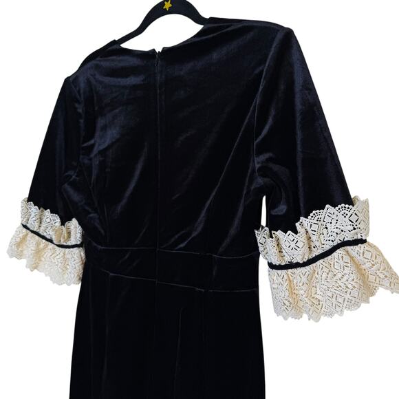 NEW Tuckernuck Black Velvet Odette Midi Dress Size Medium 3/4 Sleeve Elegant - Picture 6 of 9